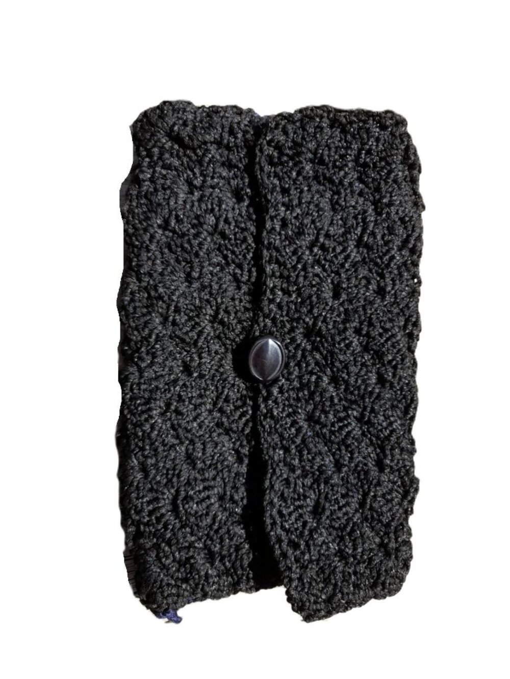 Vintage 60s Black Crocheted Clutch Purse Handmade Pouch Acrylic Phentex - Picture 2 of 15
